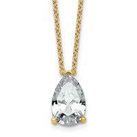 14K Yellow Gold 4 Carat Certified Lab Grown Diamond VS+ F+ Pear Complete Three Prong Pendant Necklace, 18" view 1