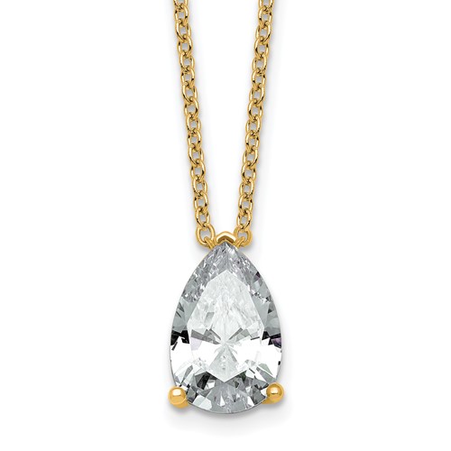 14K Yellow Gold 4 Carat Certified Lab Grown Diamond VS+ F+ Pear Complete Three Prong Pendant Necklace, 18"