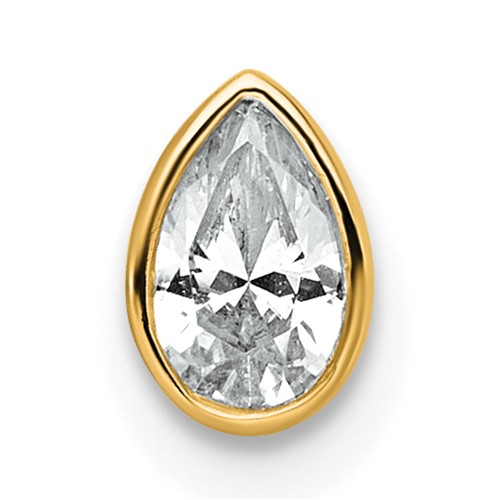 14K Yellow Gold 0.25 Carat Lab Grown Diamond VS+ F+ Pear Complete Bezel Set Solitaire Chain Slide Pendant