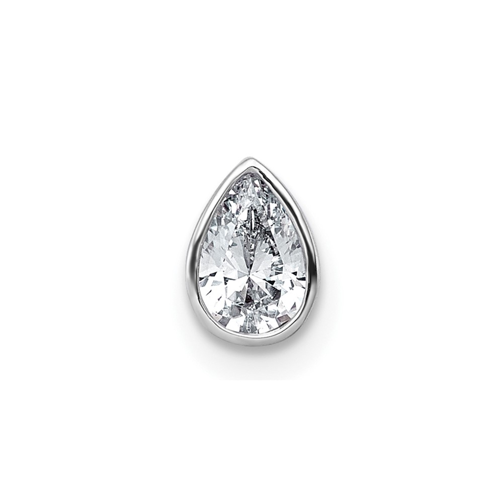 14K White Gold 0.38 Carat Lab Grown Diamond VS+ F+ Pear Complete Bezel Set Solitaire Chain Slide Pendant
