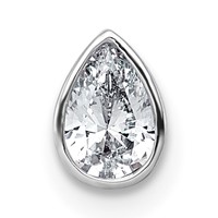 14K White Gold 0.38 Carat Lab Grown Diamond VS+ F+ Pear Complete Bezel Set Solitaire Chain Slide Pendant view 1