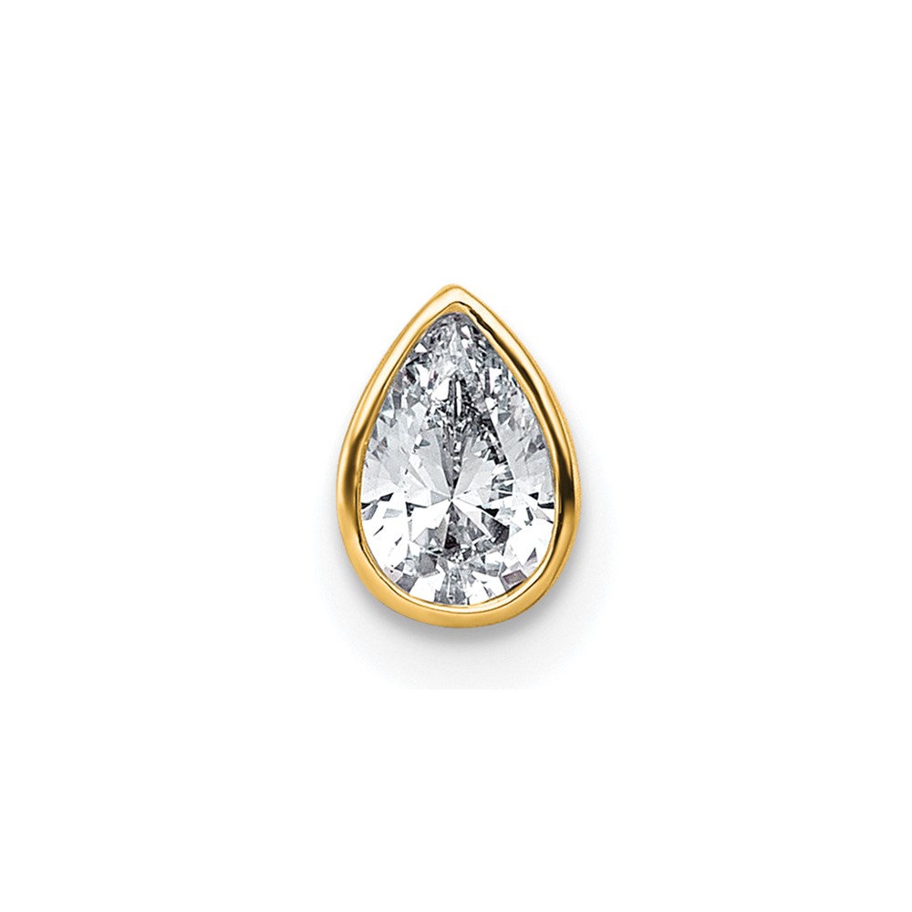 14K Yellow Gold 0.38 Carat Lab Grown Diamond VS+ F+ Pear Complete Bezel Set Solitaire Chain Slide Pendant