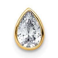 14K Yellow Gold 0.38 Carat Lab Grown Diamond VS+ F+ Pear Complete Bezel Set Solitaire Chain Slide Pendant view 1