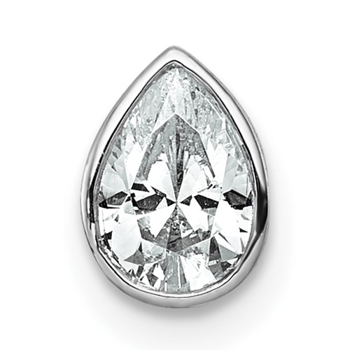 14K White Gold 0.50 Carat Lab Grown Diamond VS+ F+ Pear Complete Bezel Set Solitaire Chain Slide Pendant