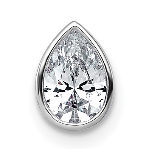 14K White Gold 0.62 Carat Lab Grown Diamond VS+ F+ Pear Complete Bezel Set Solitaire Chain Slide Pendant