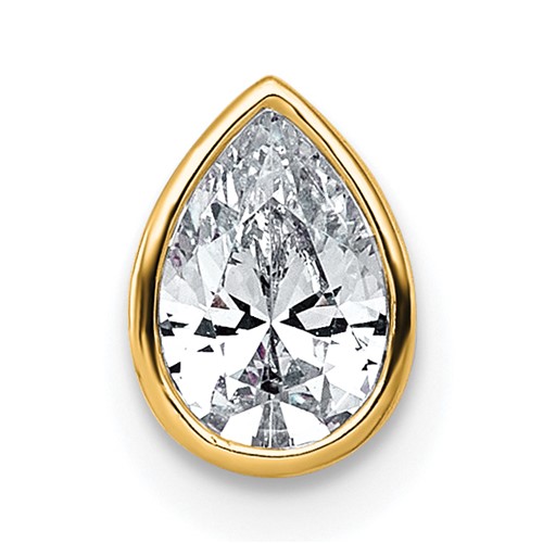 14K Yellow Gold 0.62 Carat Lab Grown Diamond VS+ F+ Pear Complete Bezel Set Solitaire Chain Slide Pendant