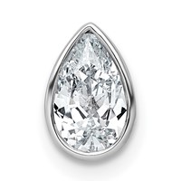14K White Gold 0.75 Carat Lab Grown Diamond VS+ F+ Pear Complete Bezel Set Solitaire Chain Slide Pendant view 1