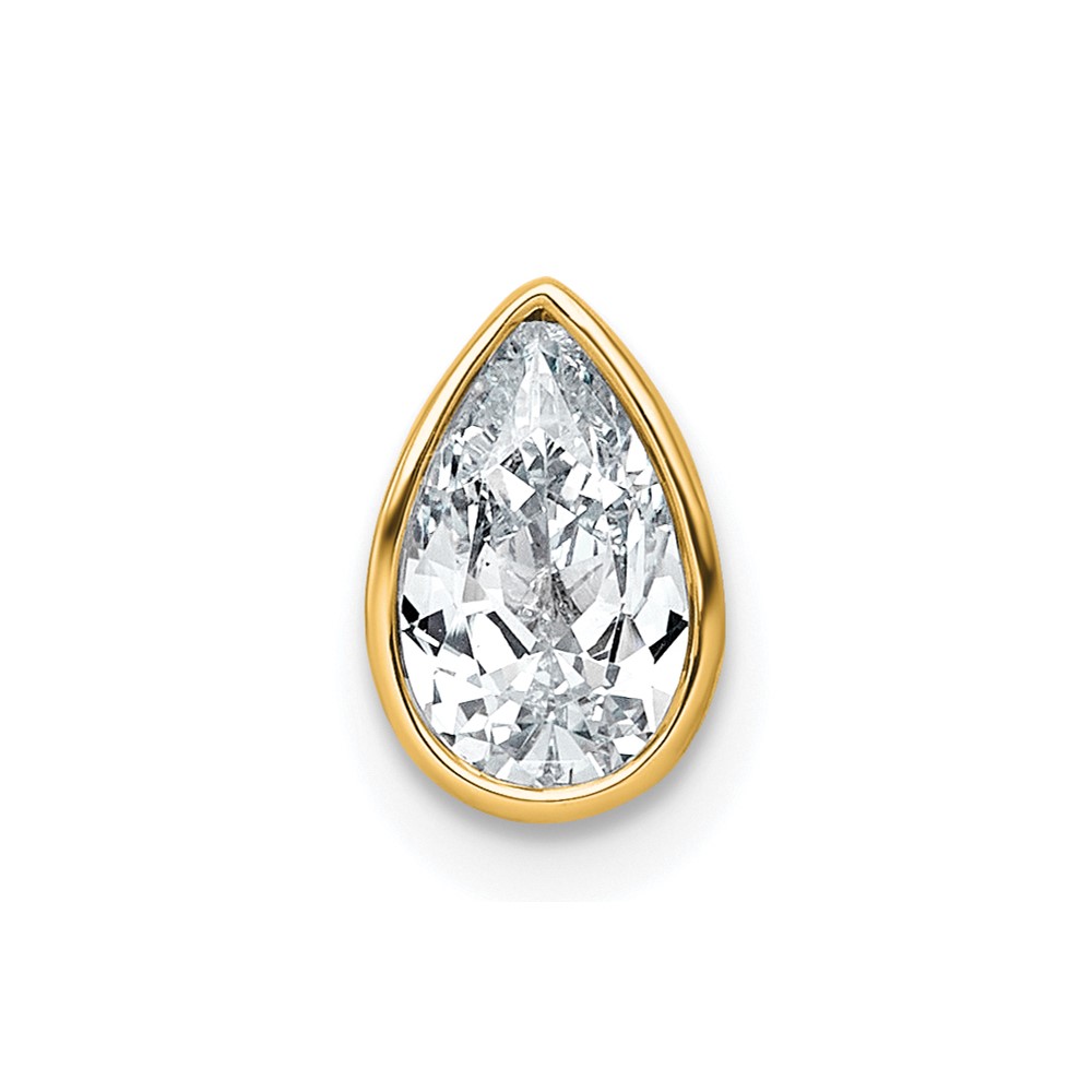14K Yellow Gold 0.75 Carat Lab Grown Diamond VS+ F+ Pear Complete Bezel Set Solitaire Chain Slide Pendant