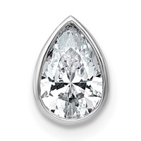 14K White Gold 1 Carat Lab Grown Diamond VS+ F+ Pear Complete Bezel Set Solitaire Chain Slide Pendant view 1