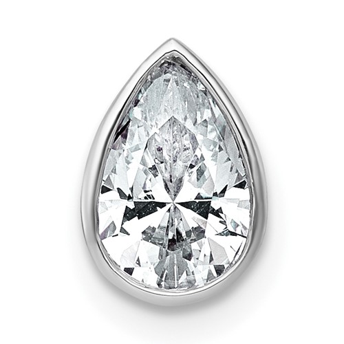 14K White Gold 1 Carat Lab Grown Diamond VS+ F+ Pear Complete Bezel Set Solitaire Chain Slide Pendant