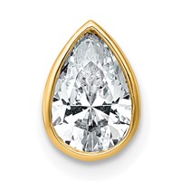 14K Yellow Gold 1 Carat Certified Lab Grown Diamond VS+ F+ Pear Complete Bezel Set Solitaire Chain Slide Pendant view 1
