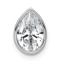 14K White Gold 1.50 Carat Certified Lab Grown Diamond VS+ F+ Pear Complete Bezel Set Solitaire Chain Slide Pendant view 1