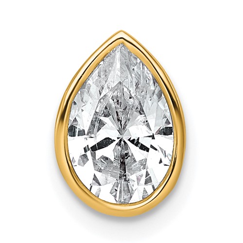 14K Yellow Gold 1.50 Carat Lab Grown Diamond VS+ F+ Pear Complete Bezel Set Solitaire Chain Slide Pendant