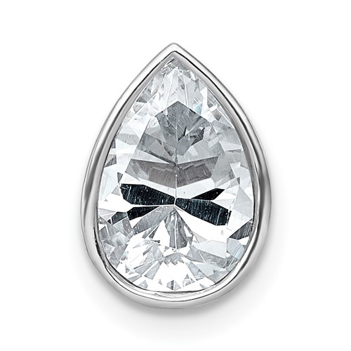 14K White Gold 2 Carat Lab Grown Diamond VS+ F+ Pear Complete Bezel Set Solitaire Chain Slide Pendant