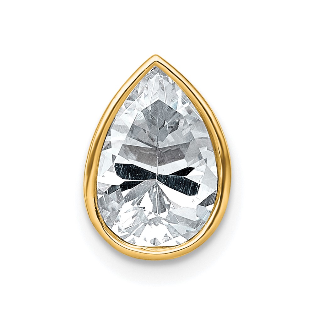 14K Yellow Gold 2 Carat Certified Lab Grown Diamond VS+ F+ Pear Complete Bezel Set Solitaire Chain Slide Pendant
