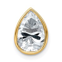 14K Yellow Gold 2 Carat Certified Lab Grown Diamond VS+ F+ Pear Complete Bezel Set Solitaire Chain Slide Pendant view 1