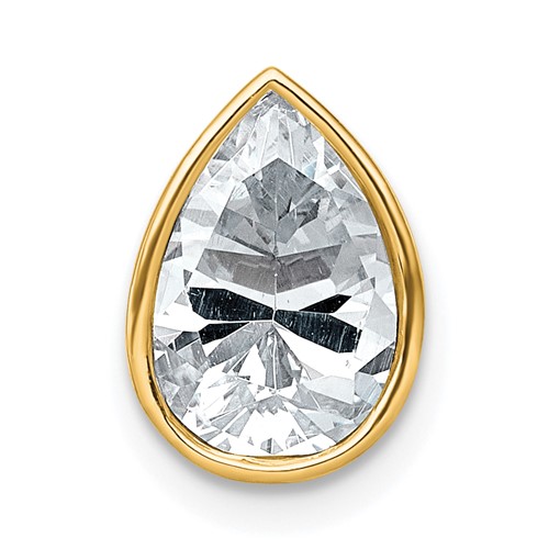 14K Yellow Gold 2 Carat Certified Lab Grown Diamond VS+ F+ Pear Complete Bezel Set Solitaire Chain Slide Pendant