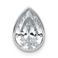 14K White Gold 2.50 Carat Certified Lab Grown Diamond VS+ F+ Pear Complete Bezel Set Solitaire Chain Slide Pendant view 1