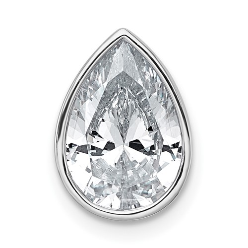 14K White Gold 2.50 Carat Certified Lab Grown Diamond VS+ F+ Pear Complete Bezel Set Solitaire Chain Slide Pendant
