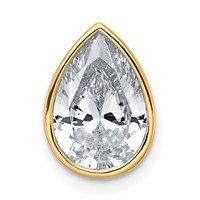 14K Yellow Gold 2.50 Carat Certified Lab Grown Diamond VS+ F+ Pear Complete Bezel Set Solitaire Chain Slide Pendant view 1