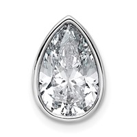 14K White Gold 3 Carat Certified Lab Grown Diamond VS+ F+ Pear Complete Bezel Set Solitaire Chain Slide Pendant view 1