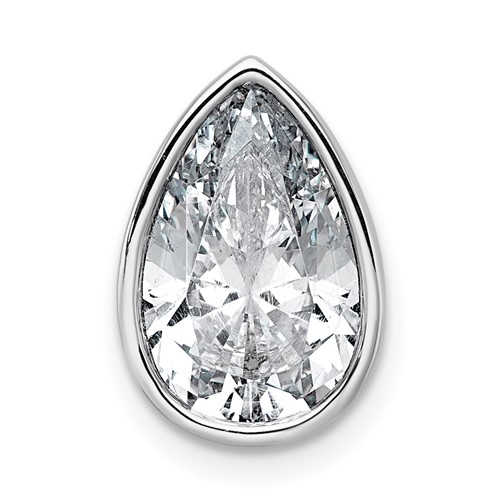 14K White Gold 3 Carat Certified Lab Grown Diamond VS+ F+ Pear Complete Bezel Set Solitaire Chain Slide Pendant