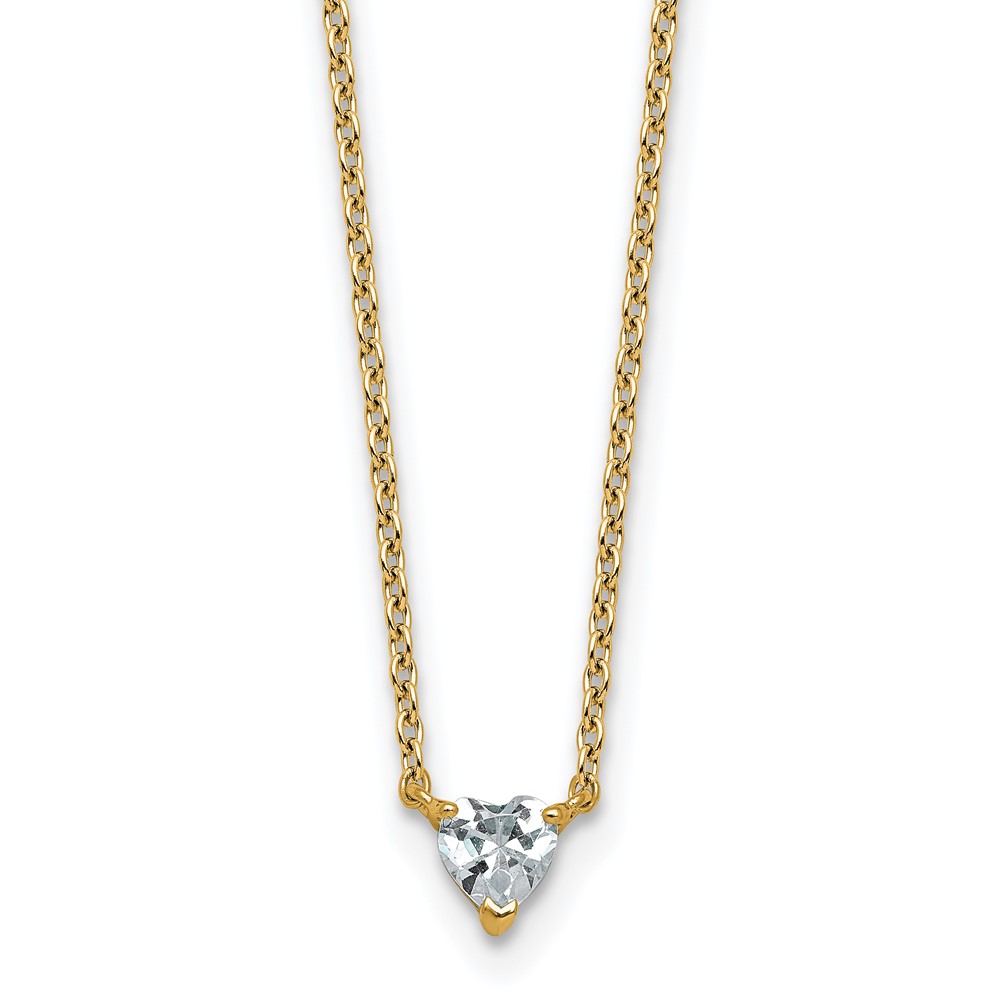 14K Yellow Gold 0.25 Carat Lab Grown Diamond VS+ F+ Heart Complete Three Prong Pendant Necklace, 18"