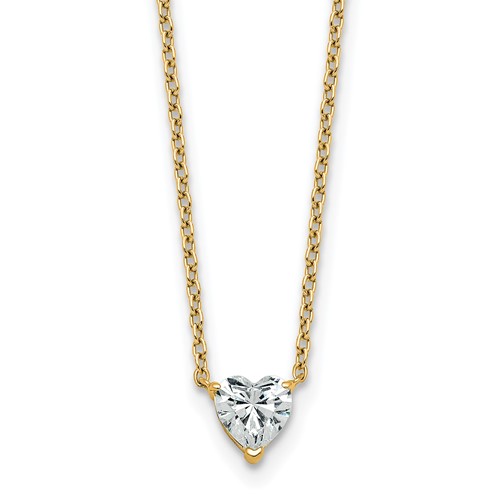 14K Yellow Gold 0.50 Carat Lab Grown Diamond VS+ F+ Heart Complete Three Prong Pendant Necklace, 18"