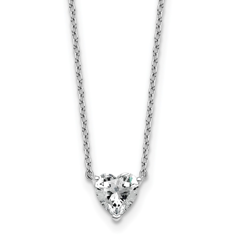 14K White Gold 0.75 Carat Lab Grown Diamond VS+ F+ Heart Complete Three Prong Pendant Necklace, 18"