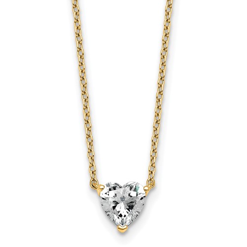 14K Yellow Gold 0.75 Carat Lab Grown Diamond VS+ F+ Heart Complete Three Prong Pendant Necklace, 18"