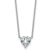 14K White Gold 1 Carat Lab Grown Diamond VS+ F+ Heart Complete Three Prong Pendant Necklace, 18" view 1
