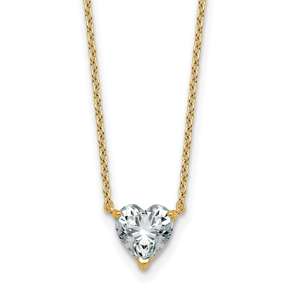 14K Yellow Gold 1 Carat Certified Lab Grown Diamond VS+ F+ Heart Complete Three Prong Pendant Necklace, 18"
