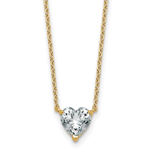 14K Yellow Gold 1 Carat Certified Lab Grown Diamond VS+ F+ Heart Complete Three Prong Pendant Necklace, 18"