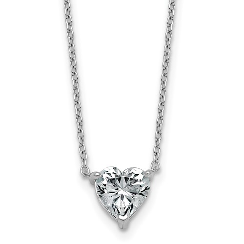 14K White Gold 1.50 Carat Lab Grown Diamond VS+ F+ Heart Complete Three Prong Pendant Necklace, 18"