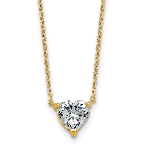 14K Yellow Gold 1.50 Carat Lab Grown Diamond VS+ F+ Heart Complete Three Prong Pendant Necklace, 18"