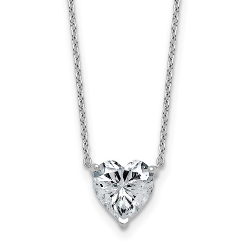 14K White Gold 2 Carat Certified Lab Grown Diamond VS+ F+ Heart Complete Three Prong Pendant Necklace, 18"