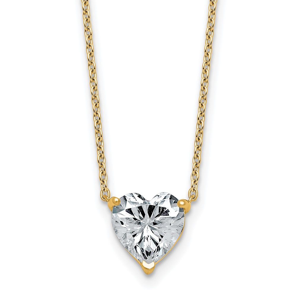 14K Yellow Gold 2 Carat Lab Grown Diamond VS+ F+ Heart Complete Three Prong Pendant Necklace, 18"