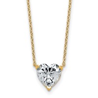 14K Yellow Gold 2 Carat Lab Grown Diamond VS+ F+ Heart Complete Three Prong Pendant Necklace, 18" view 1