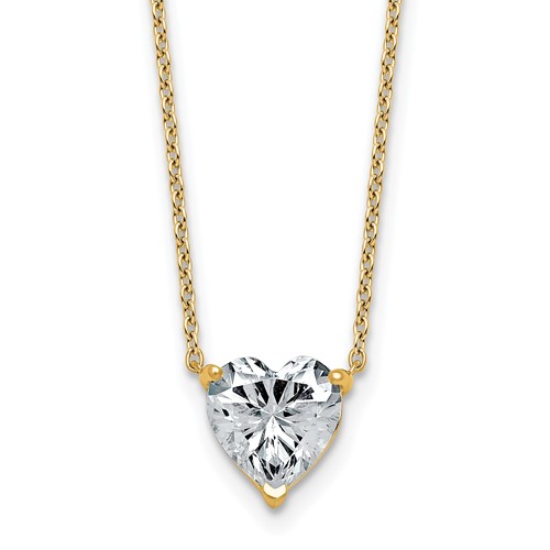 14K Yellow Gold 2 Carat Lab Grown Diamond VS+ F+ Heart Complete Three Prong Pendant Necklace, 18"