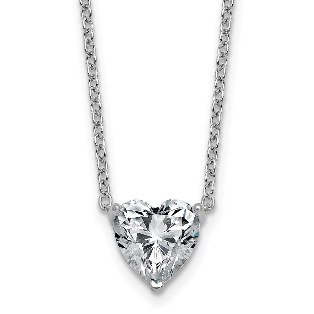 14K White Gold 2.50 Carat Certified Lab Grown Diamond VS+ F+ Heart Complete Three Prong Pendant Necklace, 18"