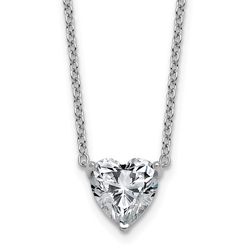 14K White Gold 2.50 Carat Lab Grown Diamond VS+ F+ Heart Complete Three Prong Pendant Necklace, 18"