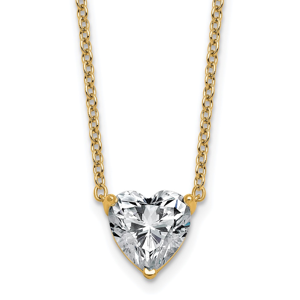 14K Yellow Gold 2.50 Carat Lab Grown Diamond VS+ F+ Heart Complete Three Prong Pendant Necklace, 18"