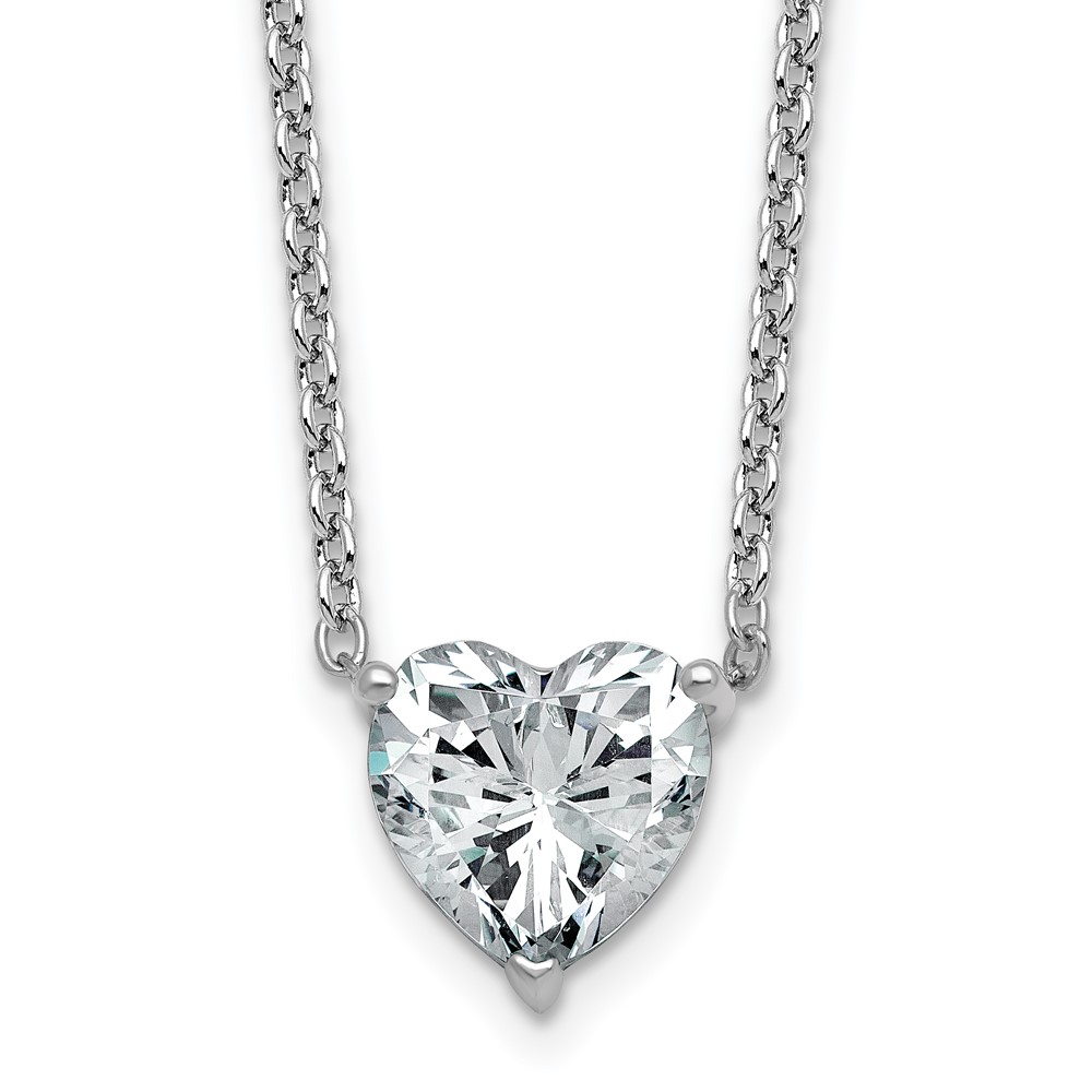 14K White Gold 3 Carat Lab Grown Diamond VS+ F+ Heart Complete Three Prong Pendant Necklace, 18"