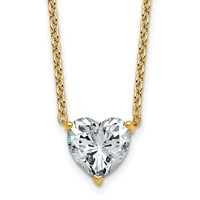 14K Yellow Gold 3 Carat Certified Lab Grown Diamond VS+ F+ Heart Complete Three Prong Pendant Necklace, 18" view 1