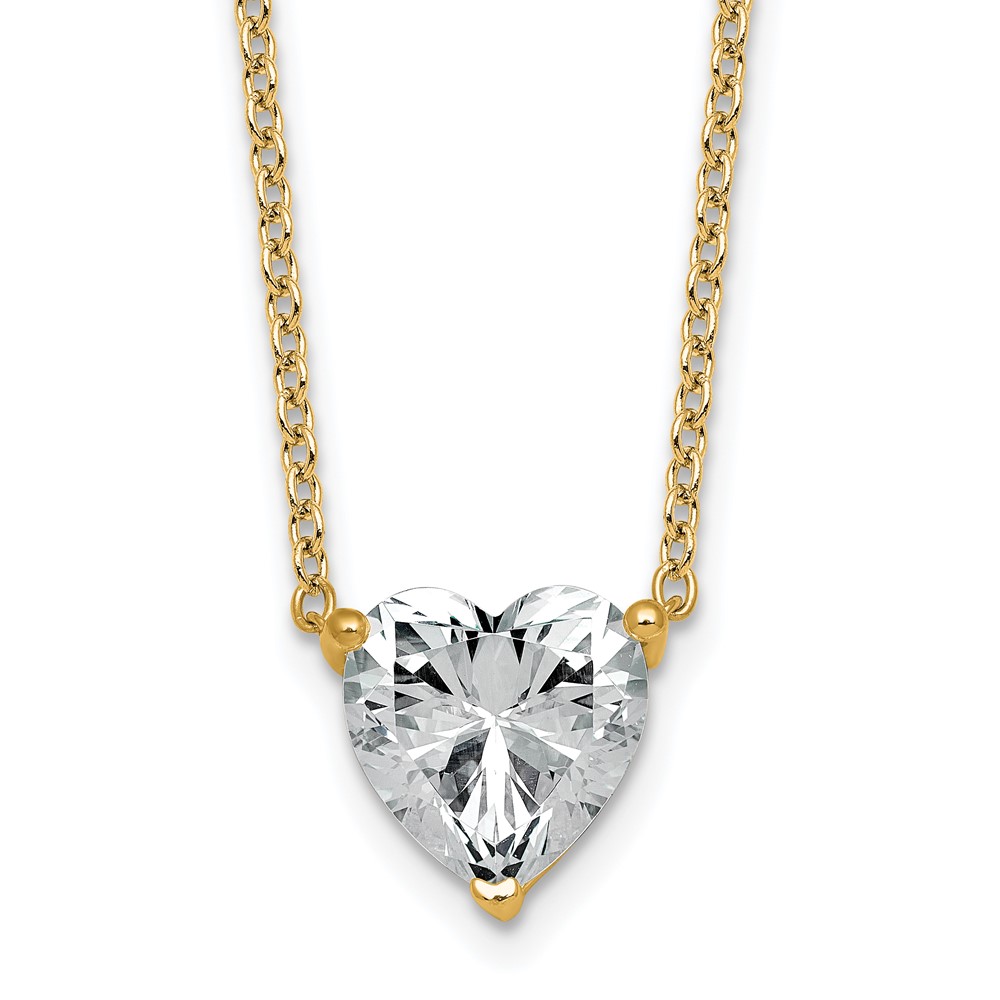 14K Yellow Gold 3.50 Carat Lab Grown Diamond VS+ F+ Heart Complete Three Prong Pendant Necklace, 18"