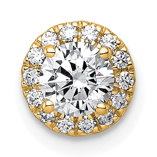 14K Yellow Gold 0.62 Carat Lab Grown Diamond VS+ F+ Round Complete Halo Chain Slide Pendant