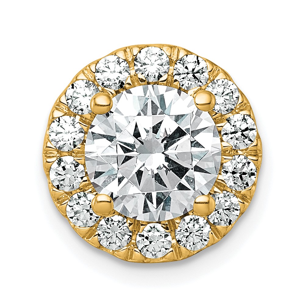 14K Yellow Gold 2.50 Carat Certified Lab Grown Diamond VS+ F+ Round Complete Halo Chain Slide Pendant