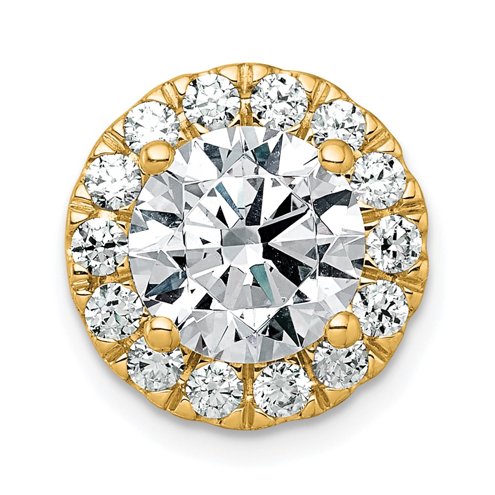 14K Yellow Gold 3 Carat Certified Lab Grown Diamond VS+ F+ Round Complete Halo Chain Slide Pendant