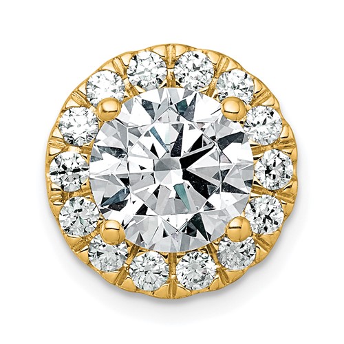 14K Yellow Gold 3 Carat Certified Lab Grown Diamond VS+ F+ Round Complete Halo Chain Slide Pendant