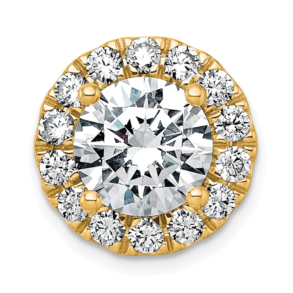 14K Yellow Gold 5 Carat Certified Lab Grown Diamond VS+ F+ Round Complete Halo Chain Slide Pendant